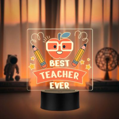 Best Teacher Ever Acrylic LED Lamp with UV Print – Warm White Desk Light Teacher Appreciation Gift